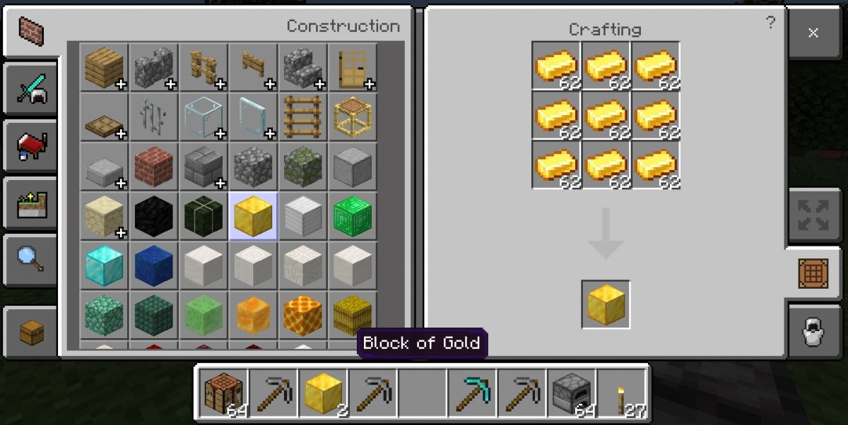 With 9 ingots, you can create a gold block