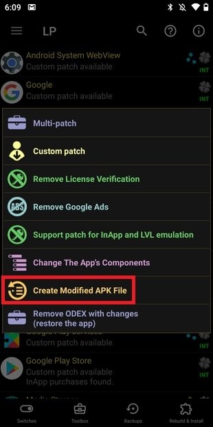 Create a modified APK