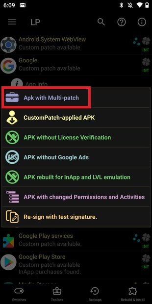 Create an APK with multiple patches