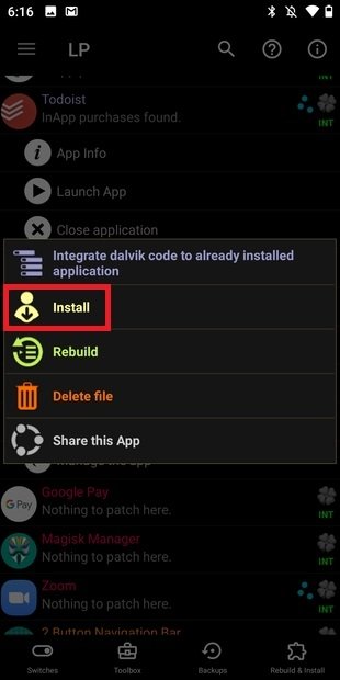 Install modified APK